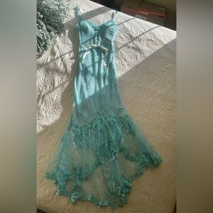 Janine Crochet and Lace Dress. Turquoise. Size M